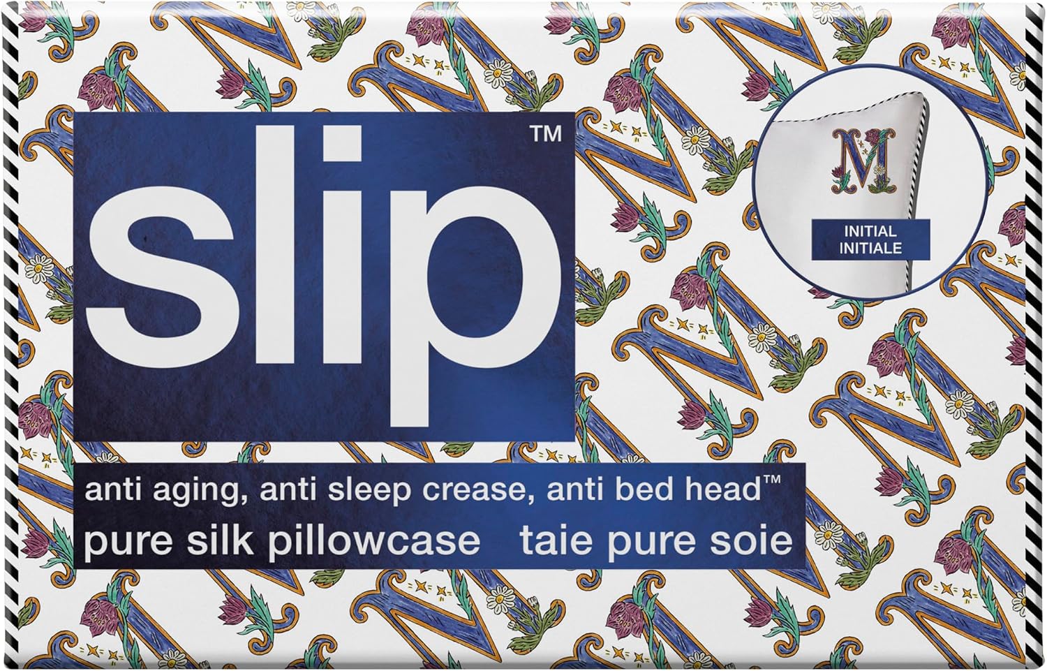slip The Original Queen Pure Silk Pillow Case - 100% Pure 22 Momme Mulberry Silk - Queen Standard Size - Anti-Aging, Anti-BedHead, Anti-Sleep Crease, Initial Collection: Letter M (20' x 30')