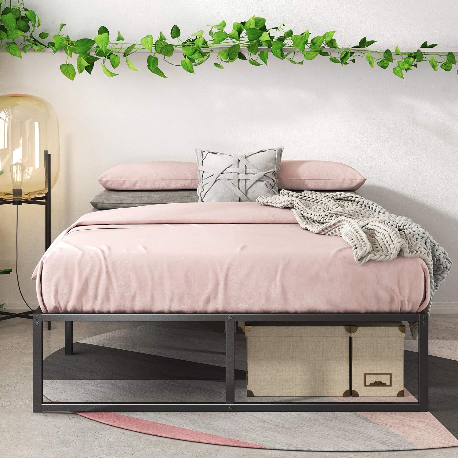 Zinus Lorelei 14 Inch Platforma Bed Frame/Mattress Foundation/No Box Spring Needed/Steel Slat Support, Full, Black (OLB-SMPB-14F)