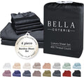 Bella Coterie 6 Piece Luxury Bamboo Viscose King Size Sheet Set | 100% Organically Grown | Cooling for Hot Sleepers | 18' Deep Pocket | Soft & Hypoallergenic | 4 Pillowcases [Black]