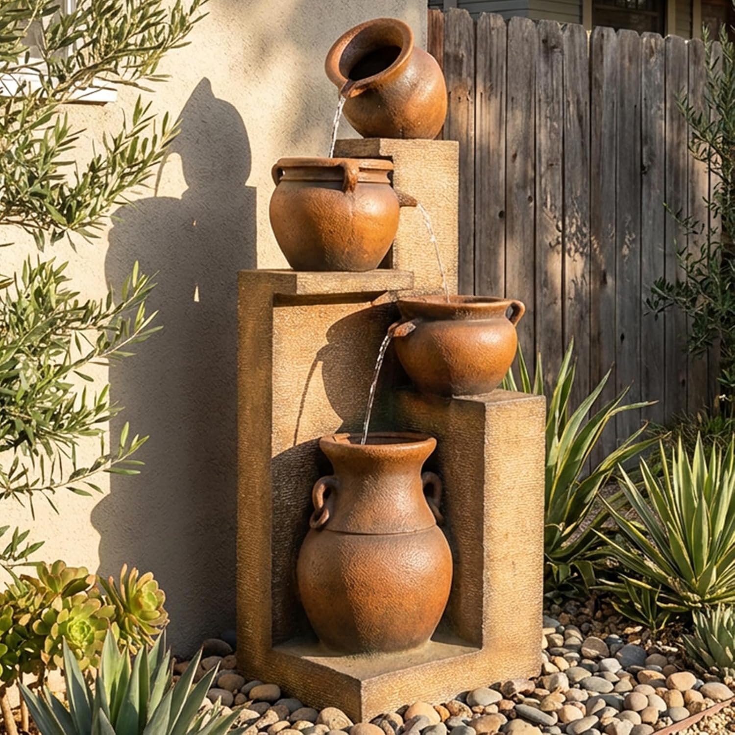Bumilgar Water Fountain Outdoor Fountain with Lights - 53 Inches 4 Tiered Floor Standing Outdoor Water Fountains and Waterfalls for Garden, Patio, Backyard, Porch Home Art Decor