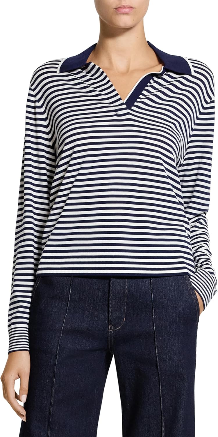 Theory Women's Striped Long Sleeve Polo
