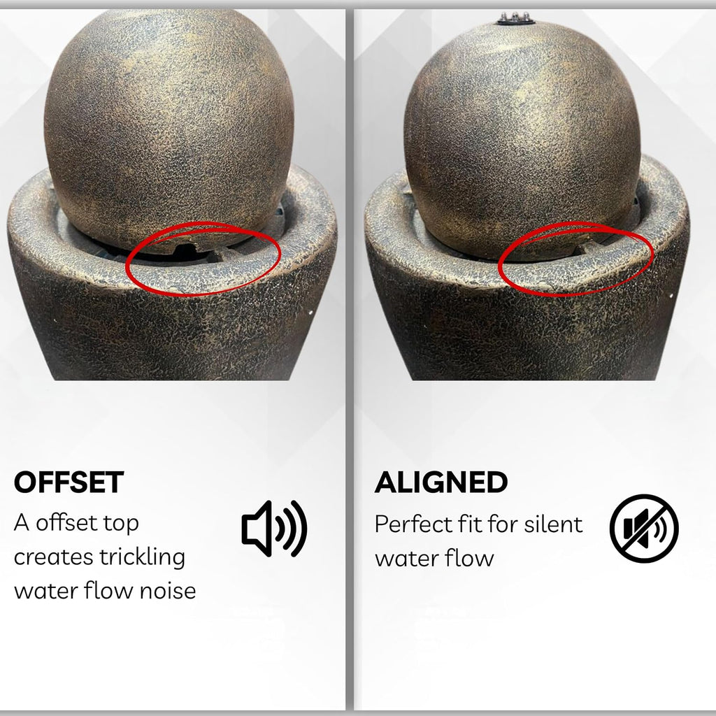 XBrand 25.98' Modern Sphere Water Fountain with LED Light – Indoor Outdoor Stone Texture Floor Fountain, Zen Bubbling Ball Water Feature for Garden Patio Porch - Bronze
