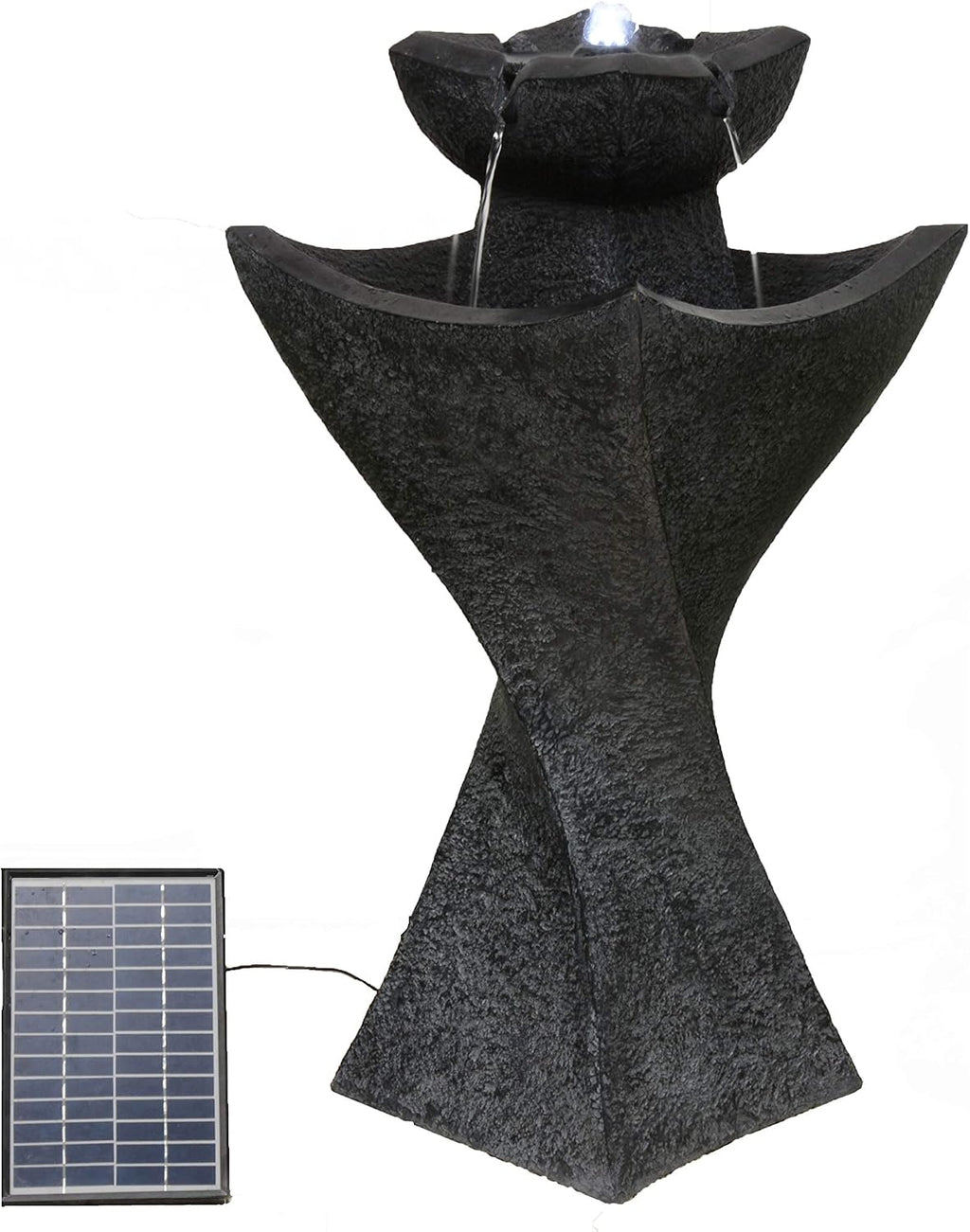 Solar-Powered Contemporary PEDESTEL Fountain with Cool White LED Lights