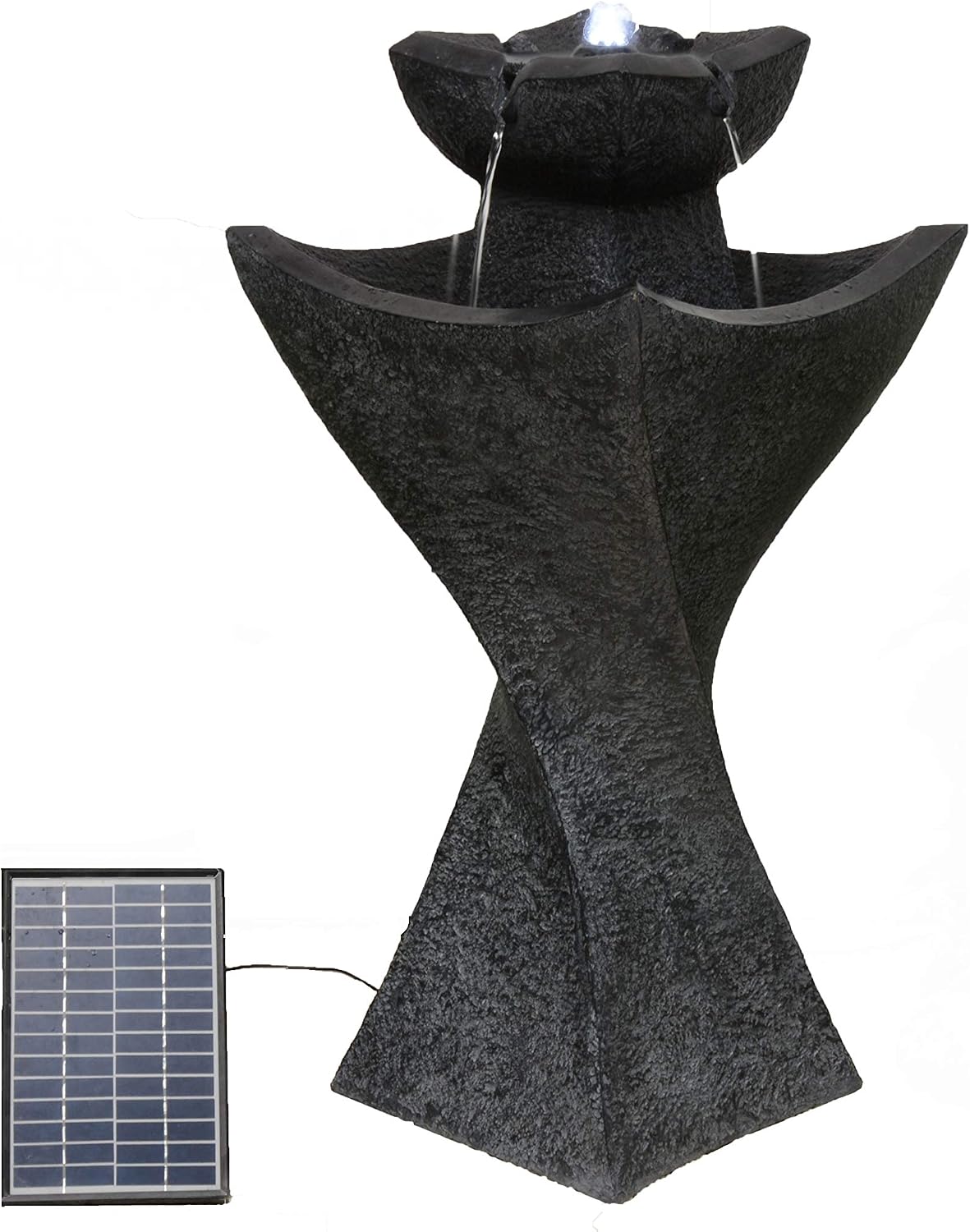 Solar-Powered Contemporary PEDESTEL Fountain with Cool White LED Lights