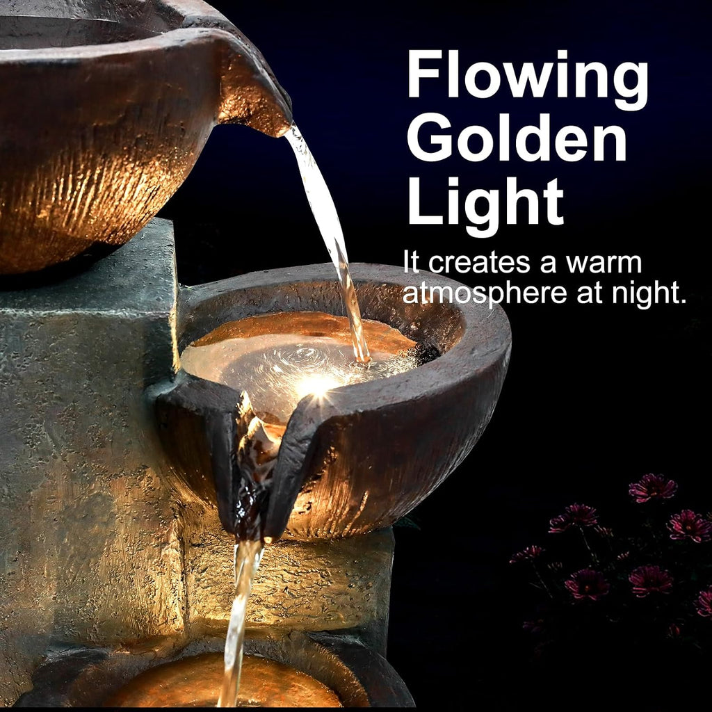 Naturefalls 39.7' Tall Outdoor Water Fountain and Waterfalls - Large Garden Fountain with LED Lights, 5-Tier Cascading, Indoor and Outdoor Fountains for Garden, Patio, Deck, Porch, Backyard and Home