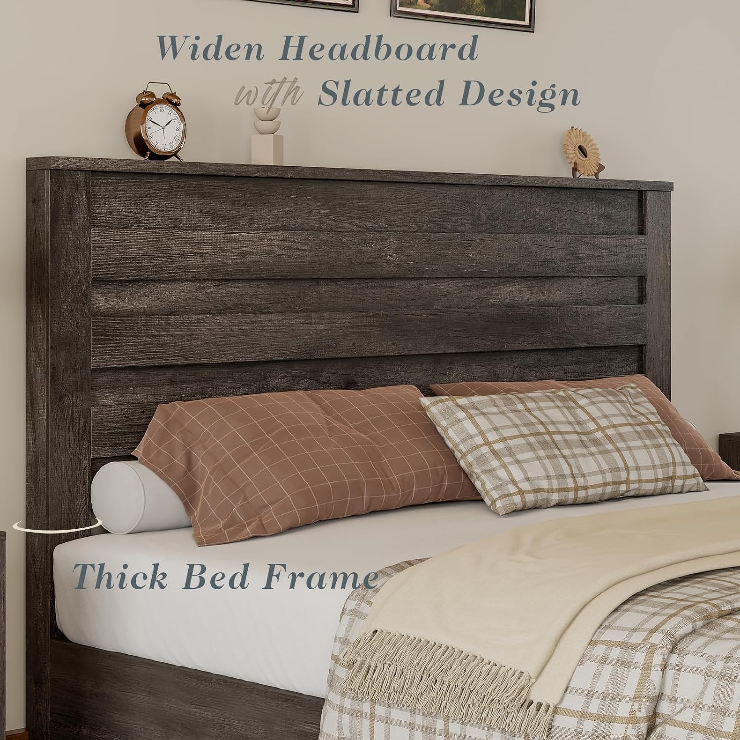 Albott Queen Size Platform Bed Frame with 49' Headboard, Farmhouse Bed Frame with Wood Slat Support/No Box Spring Needed/Easy Assembly, Rustic Grey
