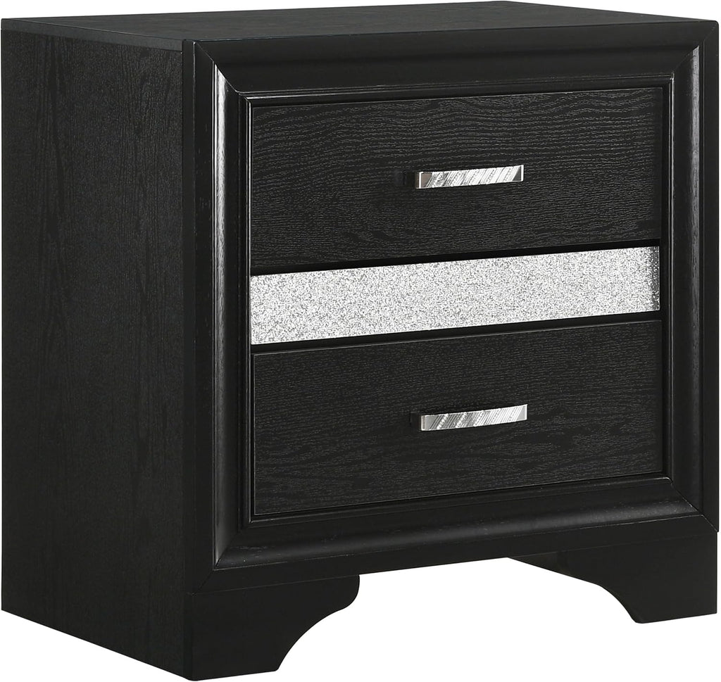 Coaster Home Furnishings Miranda Contemporary 5-Piece Bedroom Set Fabric Upholstered Queen Size Panel Bed Frame 54-inch Headboard Black 206360Q-S5