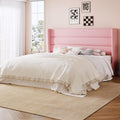 Allewie King Size Platform Bed Frame with Velvet Upholstered Wingback Headboard, No Box Spring Needed, Under Bed Storage Space, Strong Wooden Slats, Modern Mattress Foundation, Easy Assembly, Pink
