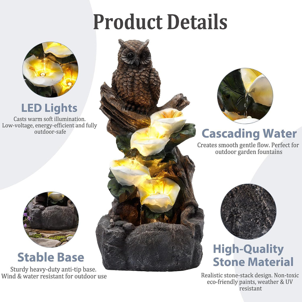 28.3' Tall Outdoor Water Fountain, 5 Tier Cascading Bowls and Stacked Water Fountain with LED Lights, for Yard Décor, Backyard, Patio and Deck (28.3'')