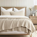EVERGRACEHOME Stonewashed Cotton Quilt Set King Size, Ultra Soft Oversized Bedspread Coverlet Set, Lightweight Crinkle Box Stitch Bedding Sets for All Season, with 2 Shams, Flax Beige