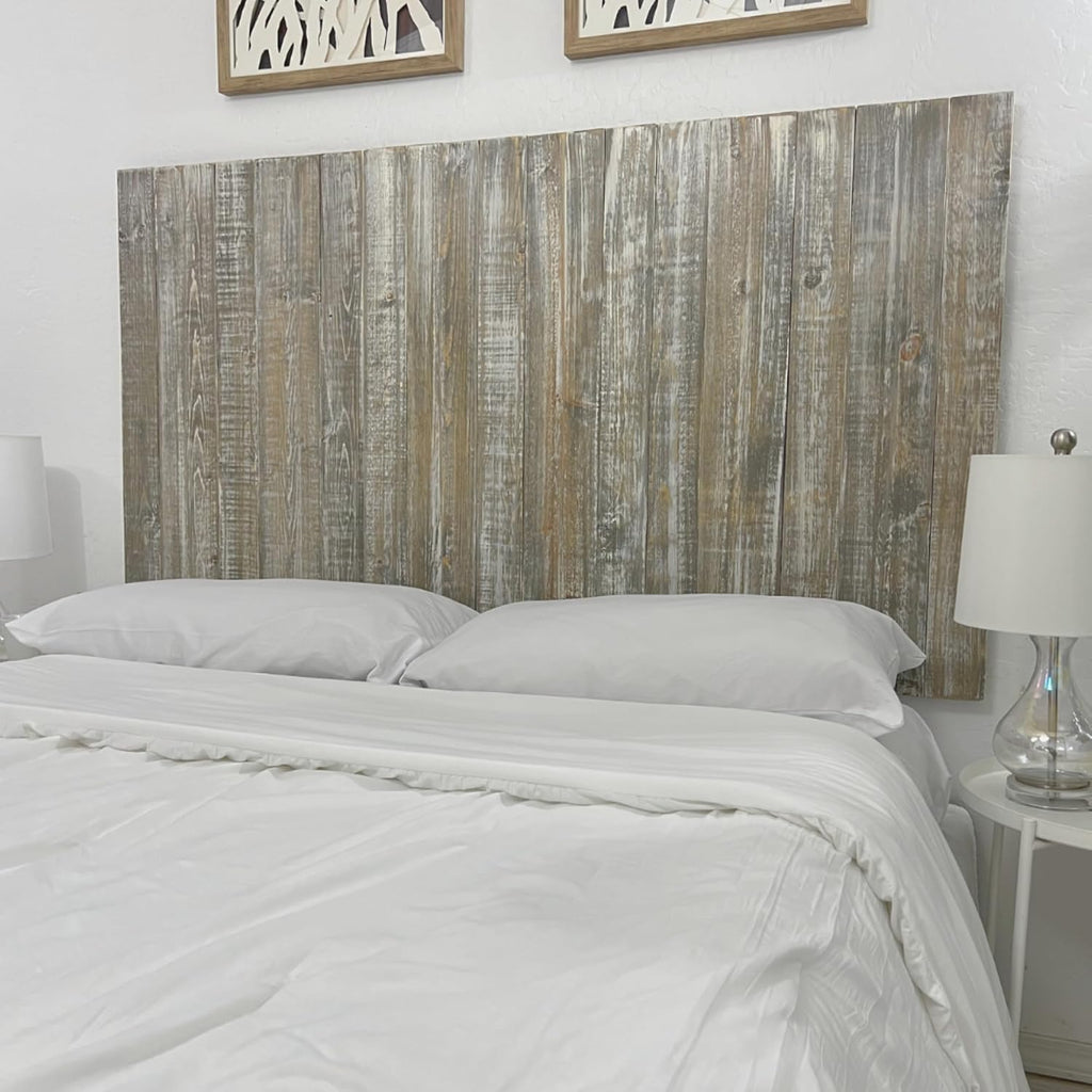 Barn Walls Queen Wood Headboard - Graywash Farmhouse Design - Wall Mounted Floating Headboard for Queen Size Bed - Handcrafted Solid Wood - Easy No-Drill Installation