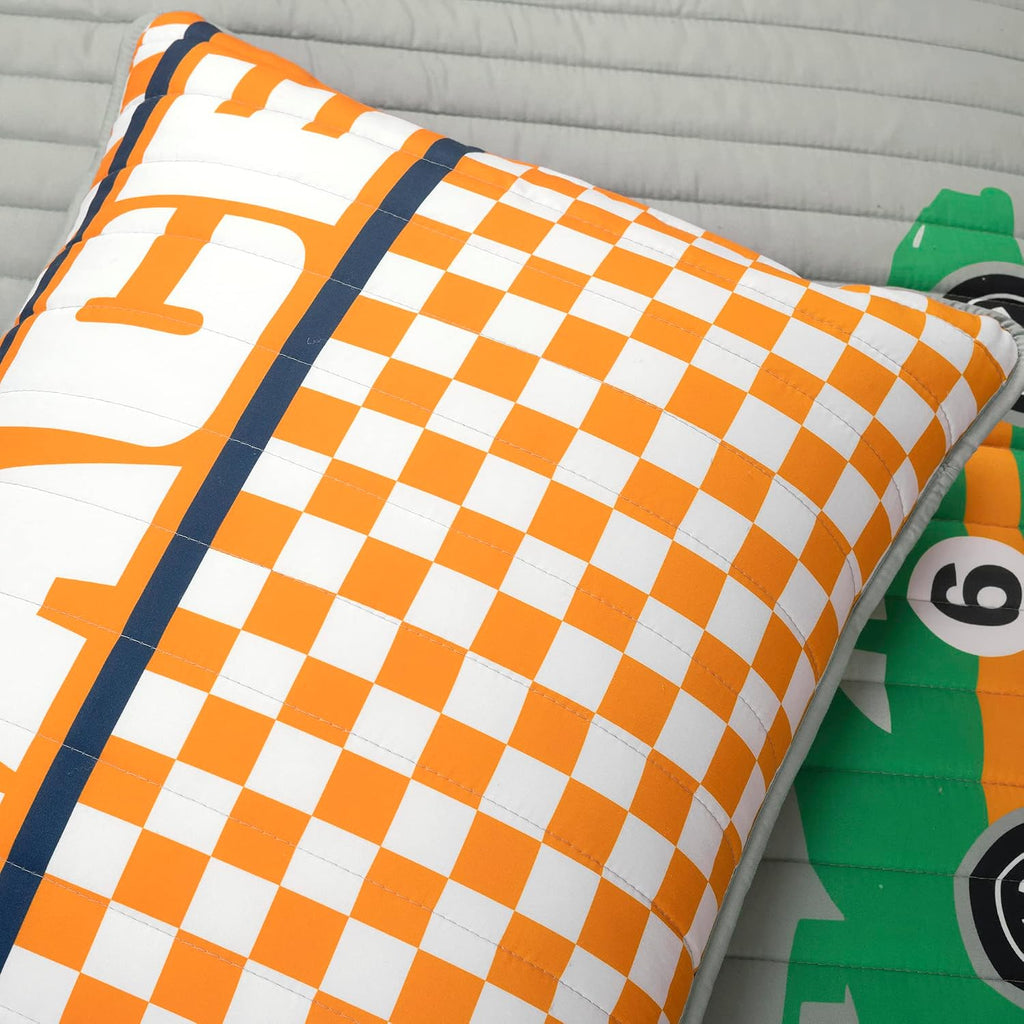 Lush Decor Racing Cars Reversible Oversized 5 Piece Quilt Set, Full/Queen, Gray & Orange