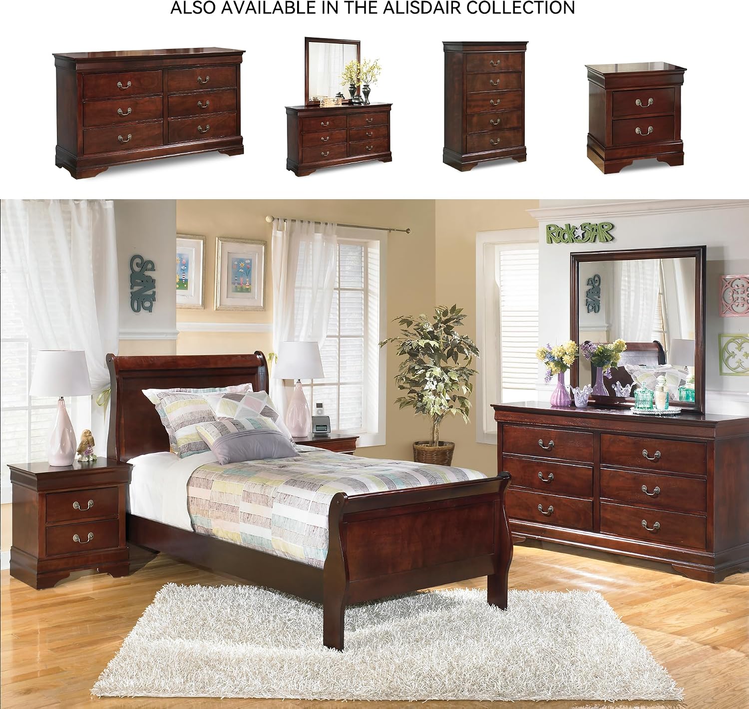 Signature Design by Ashley Alisdair Traditional Twin Sleigh Bed, Foundation or Box Spring Needed, Dark Brown