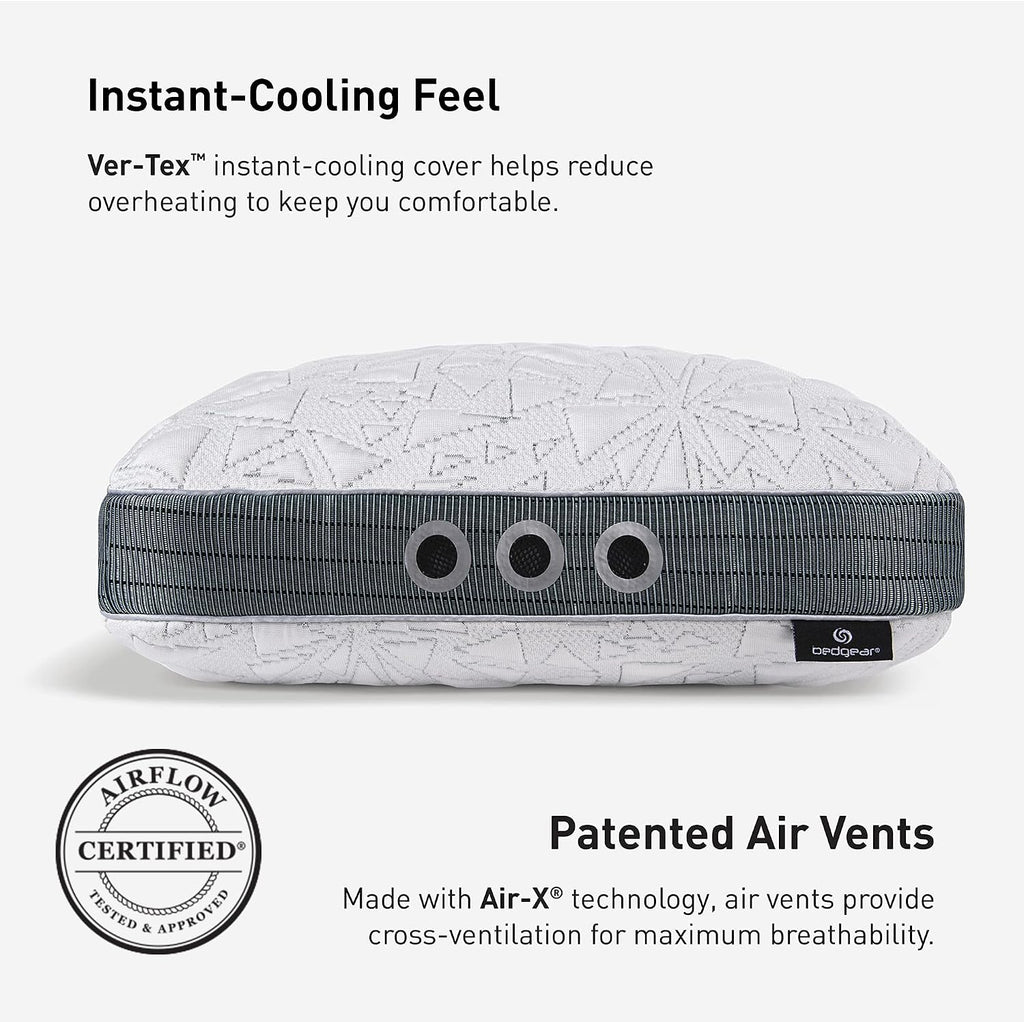 Bedgear Storm Performance Pillow – 1.0 - Cooling Bed Pillow for Hot Sleepers - Medium Firmness Pillow for All Sleep Positions, Washable & Removable Cover - 20' W x 26' L x 5.25' H