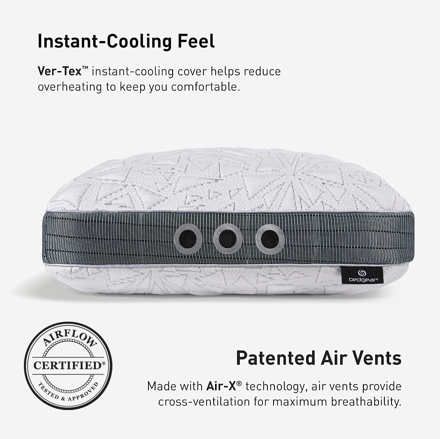 Bedgear Storm Performance Pillow – 1.0 - Cooling Bed Pillow for Hot Sleepers - Medium Firmness Pillow for All Sleep Positions, Washable & Removable Cover - 20' W x 26' L x 5.25' H