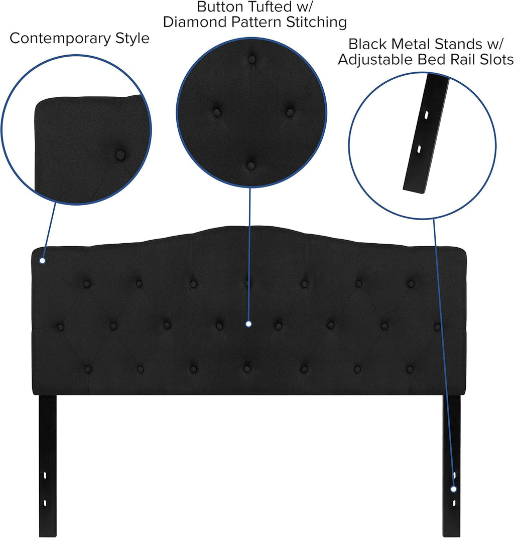 EMMA + OLIVER Tufted Upholstered Queen Size Headboard in Black Fabric