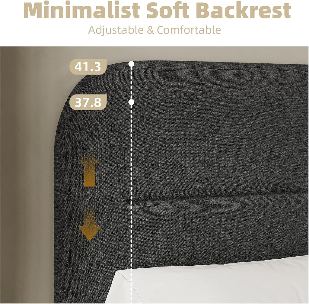 HOMBCK Bed Frame Queen Size, Boucle Upholstered Platform Queen Bed Frame with Headboard, Soft Headboard with Rounded Corners Design, Wood Slats, No Box Spring Required, Easy Assembly, Black