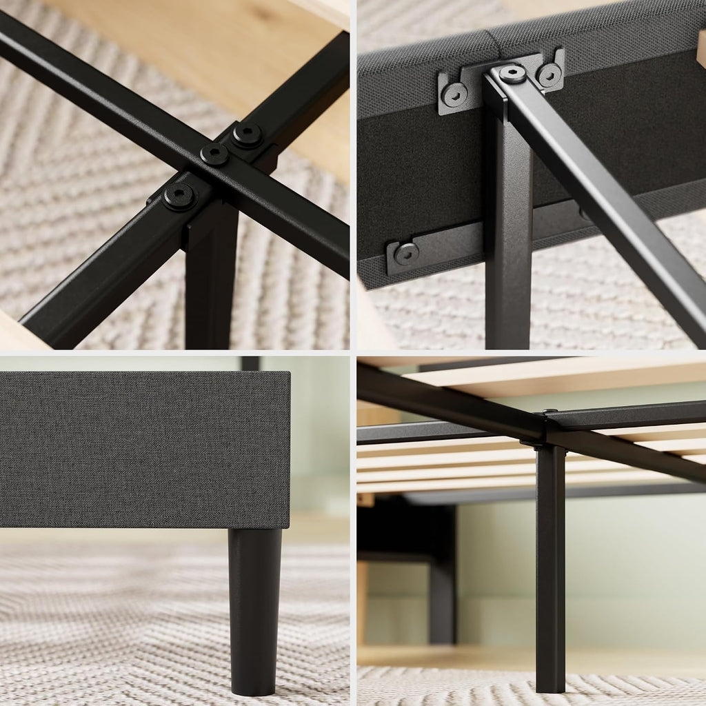 Zinus Full Piper Upholstered Platform Bed with Horizontal Paneled Headboard, Wooden Slat Support, No Box Spring Needed, Easy Assembly, Eco Friendly Packaging, Dark Grey