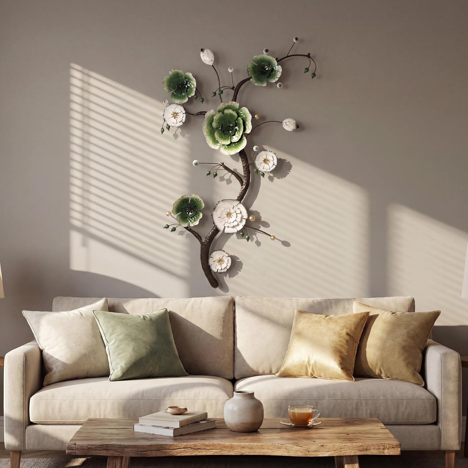 Large 3D Abstract Art Metal Flower Wall Art Main Colors Are White And Blue With Rich Color Gradations Combines Luxurious And Beautiful Aesthetic Decor For Living room Bedroom Kitchen Corridor Office