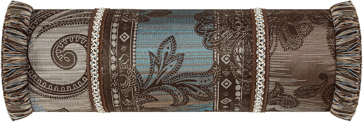 Loom and Mill 9-Piece Queen Comforter Set, Vintage Paisley Jacquard Comforter Sets Queen Size, All Season Soft Bedding Sets with Euro Shams, Bedskirt, Filled Decorative Pillow(Dark Brown+Blue, Queen)