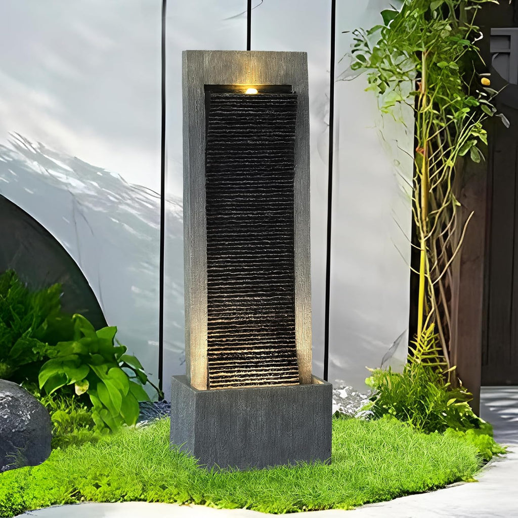 TITIMO 49.6''H Cascading Rock Water Fountain Outdoor Garden Waterfall with Lights, Fountain Indoor Decor for Garden, Patio, Backyard, Deck, Porch and Home Art Decor