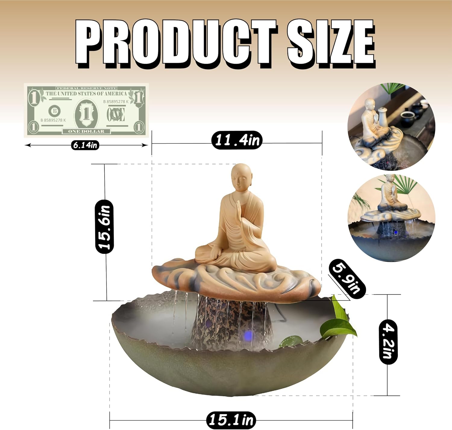 Tabletop Fountains, Water Fountain Indoor, Buddha Statue for Home/Indoor/Outdoor, Buddha Decor & Gifts, Buddah, Buda, Budda, Buddhas, Chinese Decor & Gifts, Feng Shui