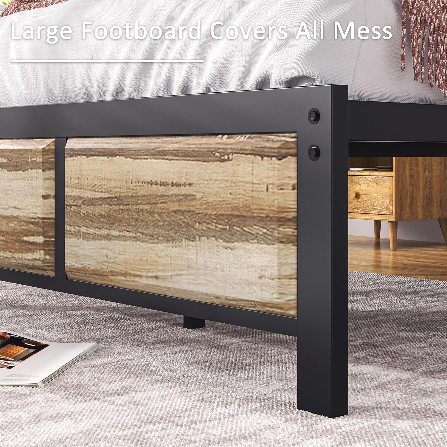 VECELO Queen Size Bed Frame with Wood Headboard and Footboard, 14 Inch Platform Mattress Foundation, No Box Spring Needed, Heavy Duty Slats Support, Easy Assembly, Rustic Oak