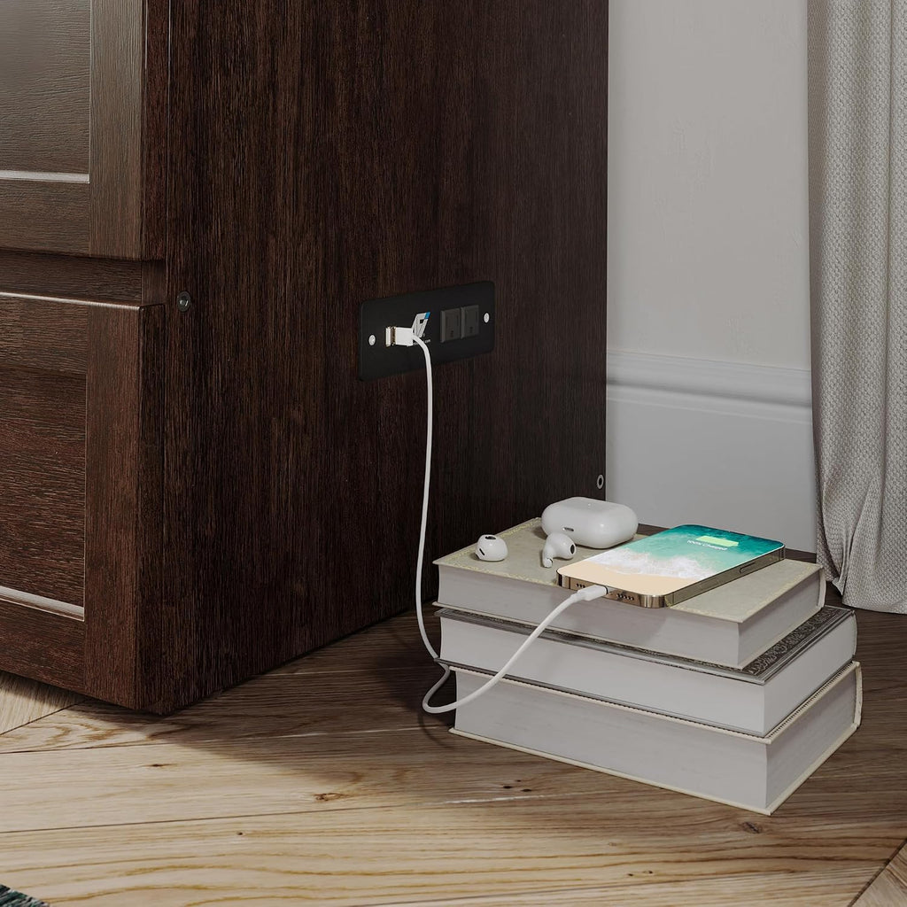 AFI, Northfield Murphy Bed Chest Twin XL with 6' Mattress, Storage Drawer & Built-in USB Charger, Burnt Amber