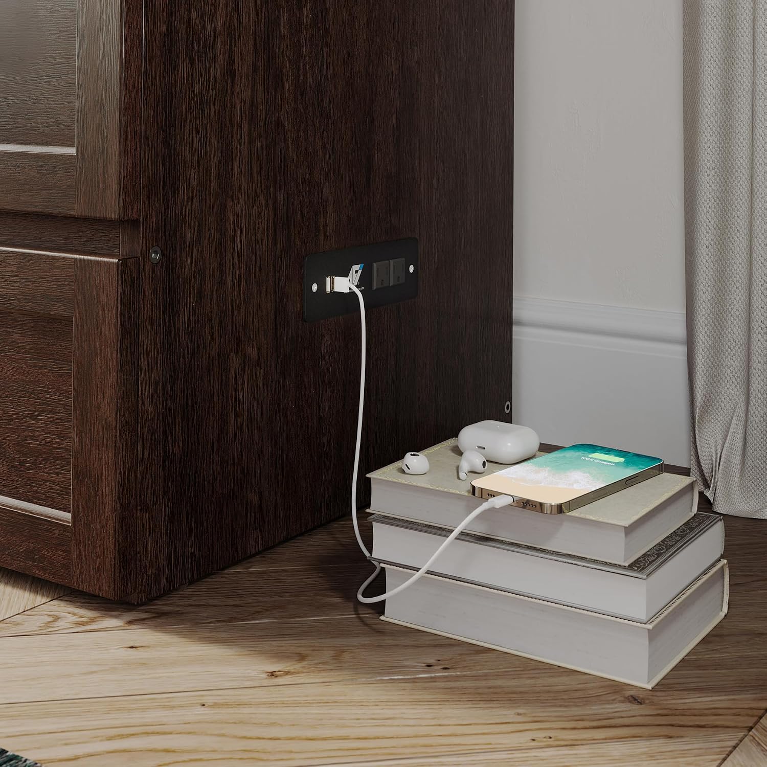 AFI, Northfield Murphy Bed Chest Twin XL with 6' Mattress, Storage Drawer & Built-in USB Charger, Burnt Amber