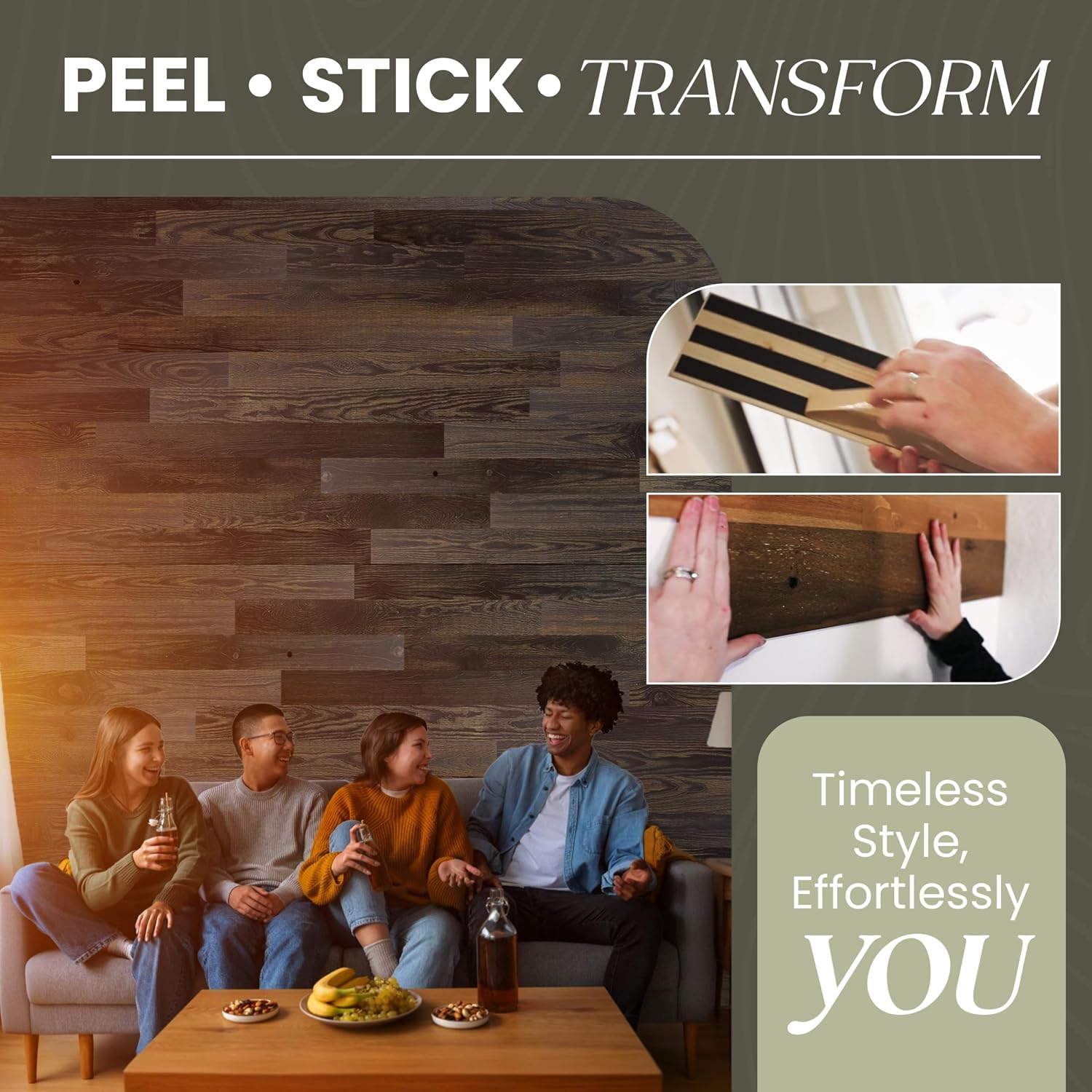 TIMBERCHiC Barnwood Textured Wall Planks - Made in USA, Peel-and-Stick Panels for Interior Decor, DIY Accent Wall Panels, Blackened (4' x 10 Sq Ft)