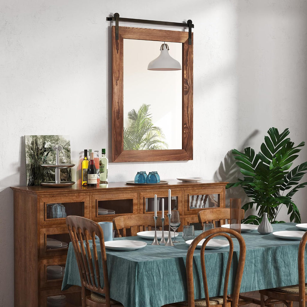 COGOOD Bathroom Mirrors for Over Sink - 42' x 29' Farmhouse Barn Door Mirror for Living Room, Entryway, Bedroom, Vanity Wall Decor Brown