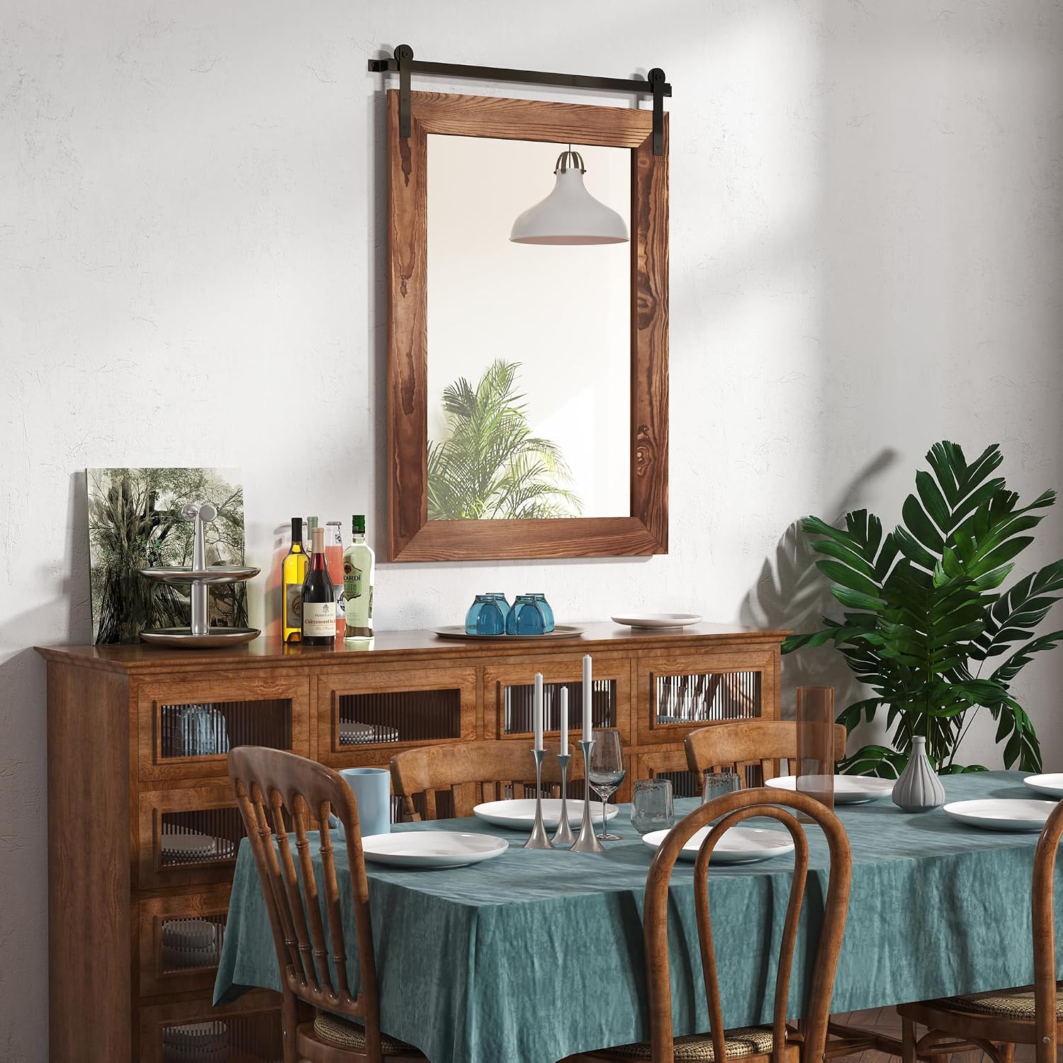 COGOOD Bathroom Mirrors for Over Sink - 42' x 29' Farmhouse Barn Door Mirror for Living Room, Entryway, Bedroom, Vanity Wall Decor Brown