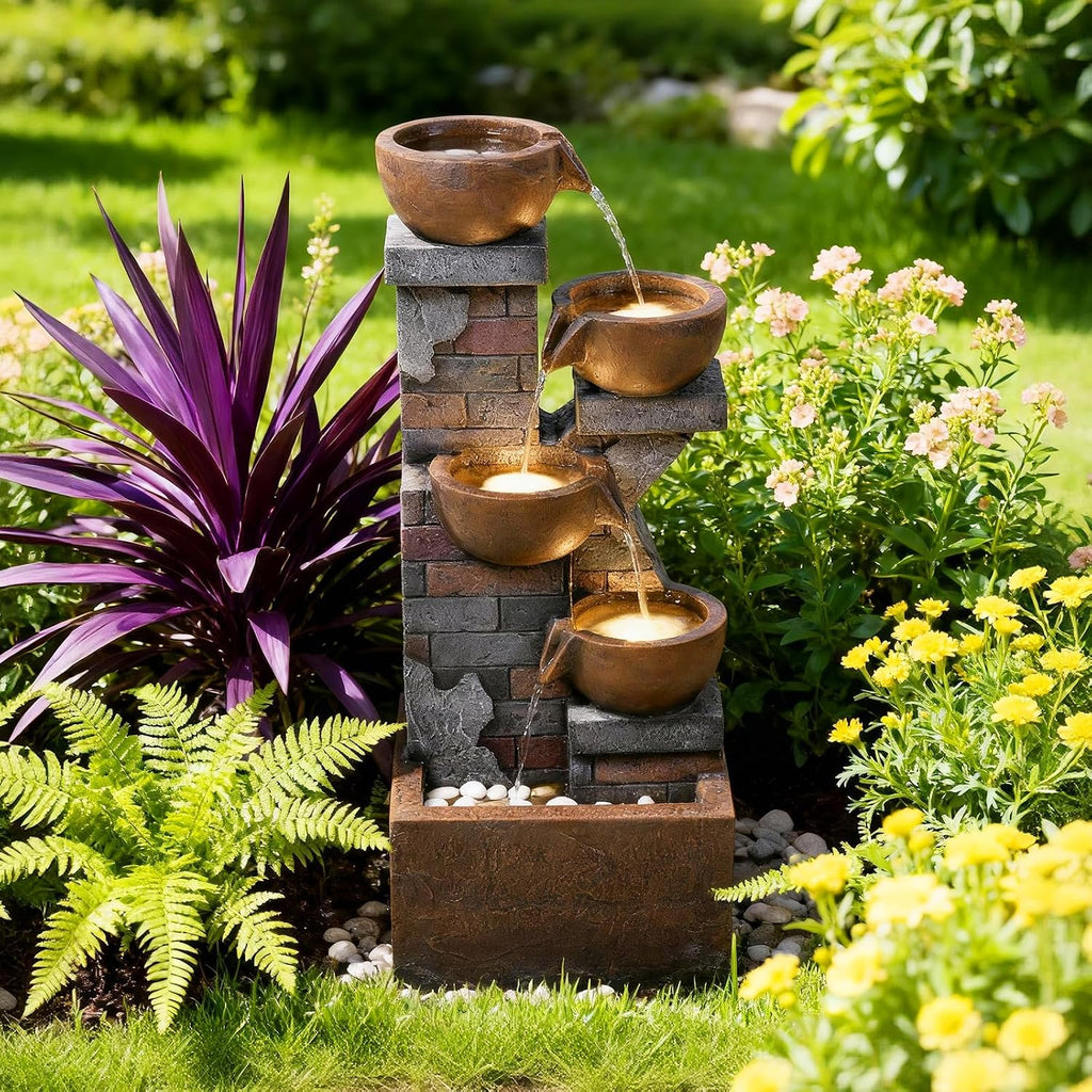 5 Tiers Water Fountain Outdoor Garden - 33.5' H Shape K Indoor Waterfall Fountain with LED Lights for Patio, Balconies, Lawns, Deck, Porch Backyard and Home Art Decor