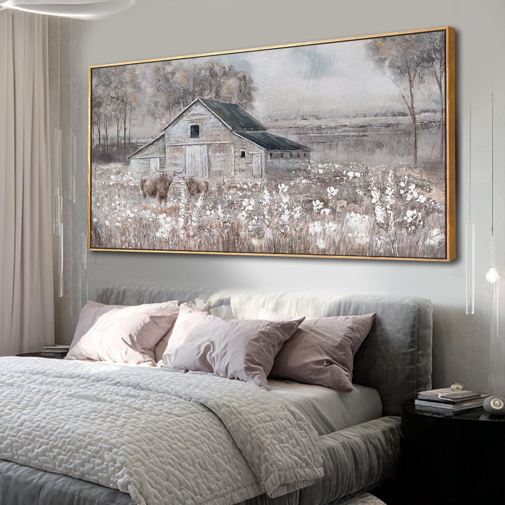 SDYA Flower Canvas Wall Art Cow Pictures Wall Decor Landscape Photo Prints 29'x58' Large Artwork for Living Room Poster for Office