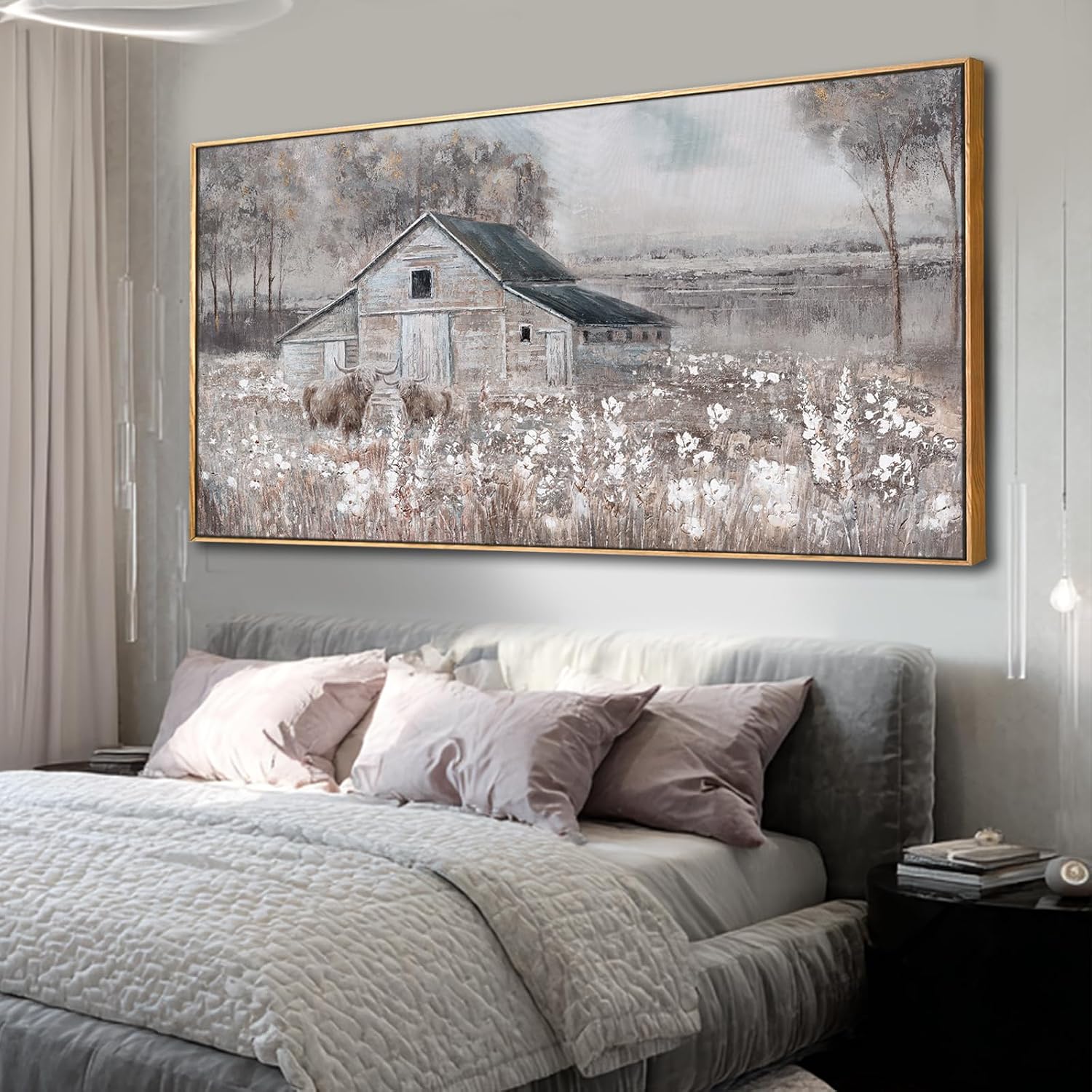 SDYA Flower Canvas Wall Art Cow Pictures Wall Decor Landscape Photo Prints 29'x58' Large Artwork for Living Room Poster for Office
