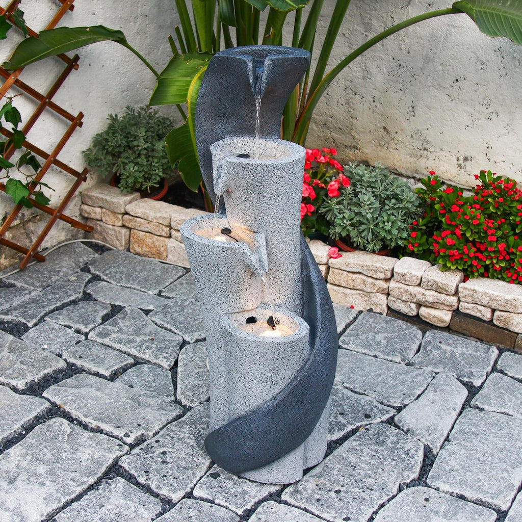 YZM Waterfall Fountain Outdoor Fountains Garden Simple Column S-Shaped Indoor Water Features Outdoor Patio Deck Yard Balconies Home Pool Office Decor 35.43 Inch Resin
