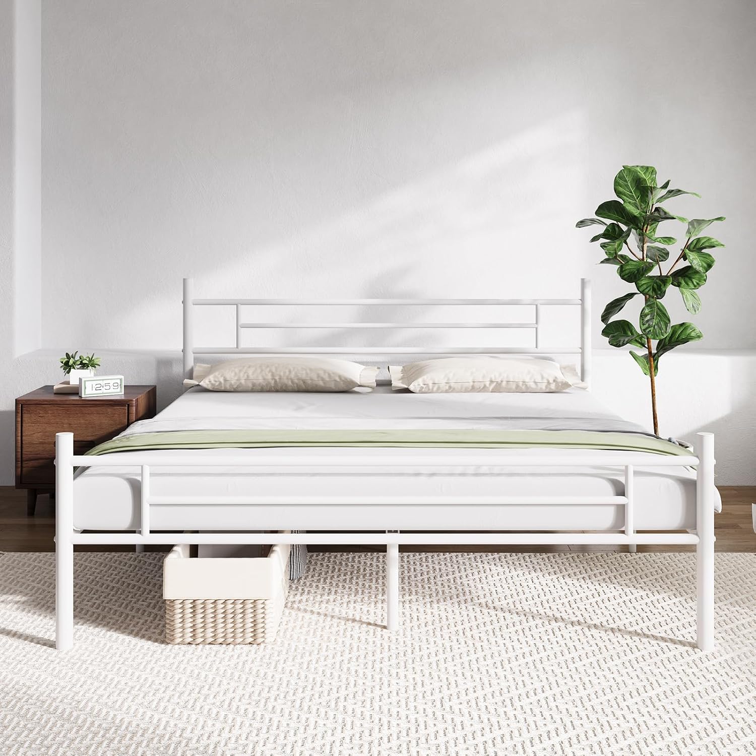 Novilla King Size Bed Frame with Headboard and Footboard, 14 Inch Metal Platform Bed Frame with Under Bed Storage, No Box Spring Needed, Strong Metal Slats Support, White