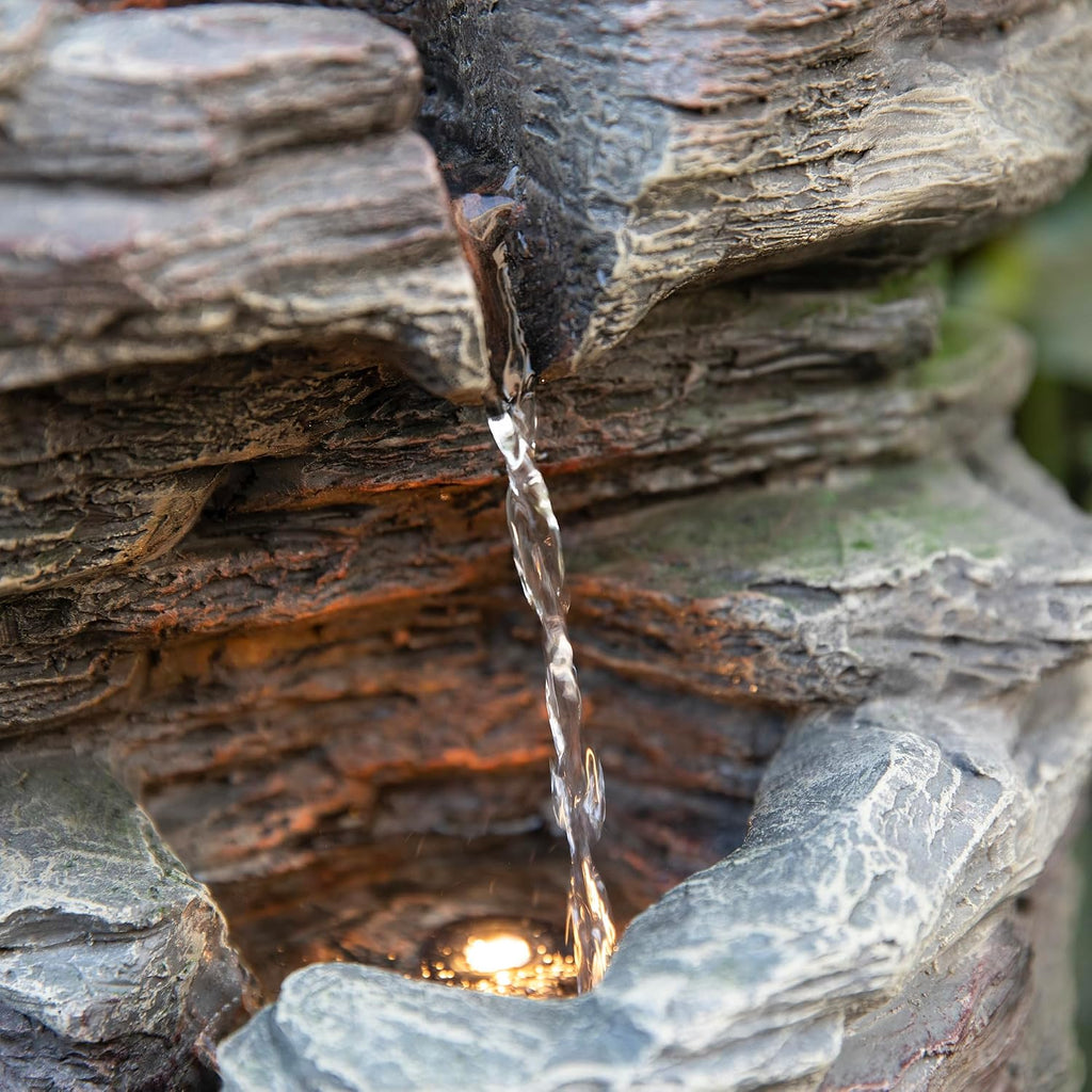 Glitzhome Outdoor Water Fountain, 9-Tiered Rock Floor Fountain with Cascading Water, 39.25' H Polyresin Waterfall Fountain with Pump and LED Light Outdoor Water Feature for Garden Yard Patio Porch
