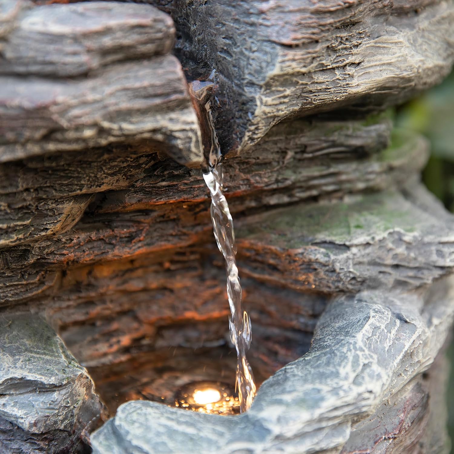 Glitzhome Outdoor Water Fountain, 9-Tiered Rock Floor Fountain with Cascading Water, 39.25' H Polyresin Waterfall Fountain with Pump and LED Light Outdoor Water Feature for Garden Yard Patio Porch