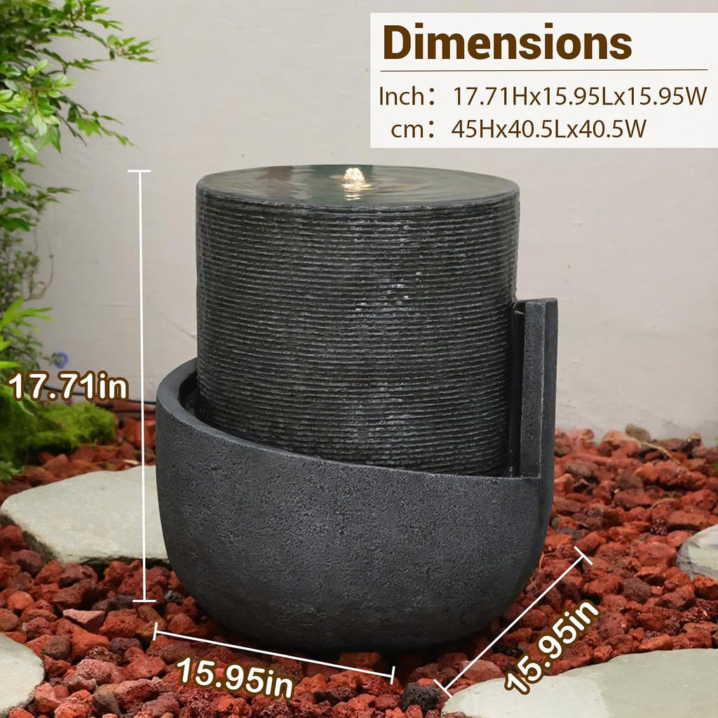 Sunlinua 18H Modern Outdoor Water Fountain with Led Lights Tiered Cascading Waterfall Feature with Quiet Pump Floor Water Fountain for Patio Garden Backyard Decking Home and Indoor Décor Brown Gray