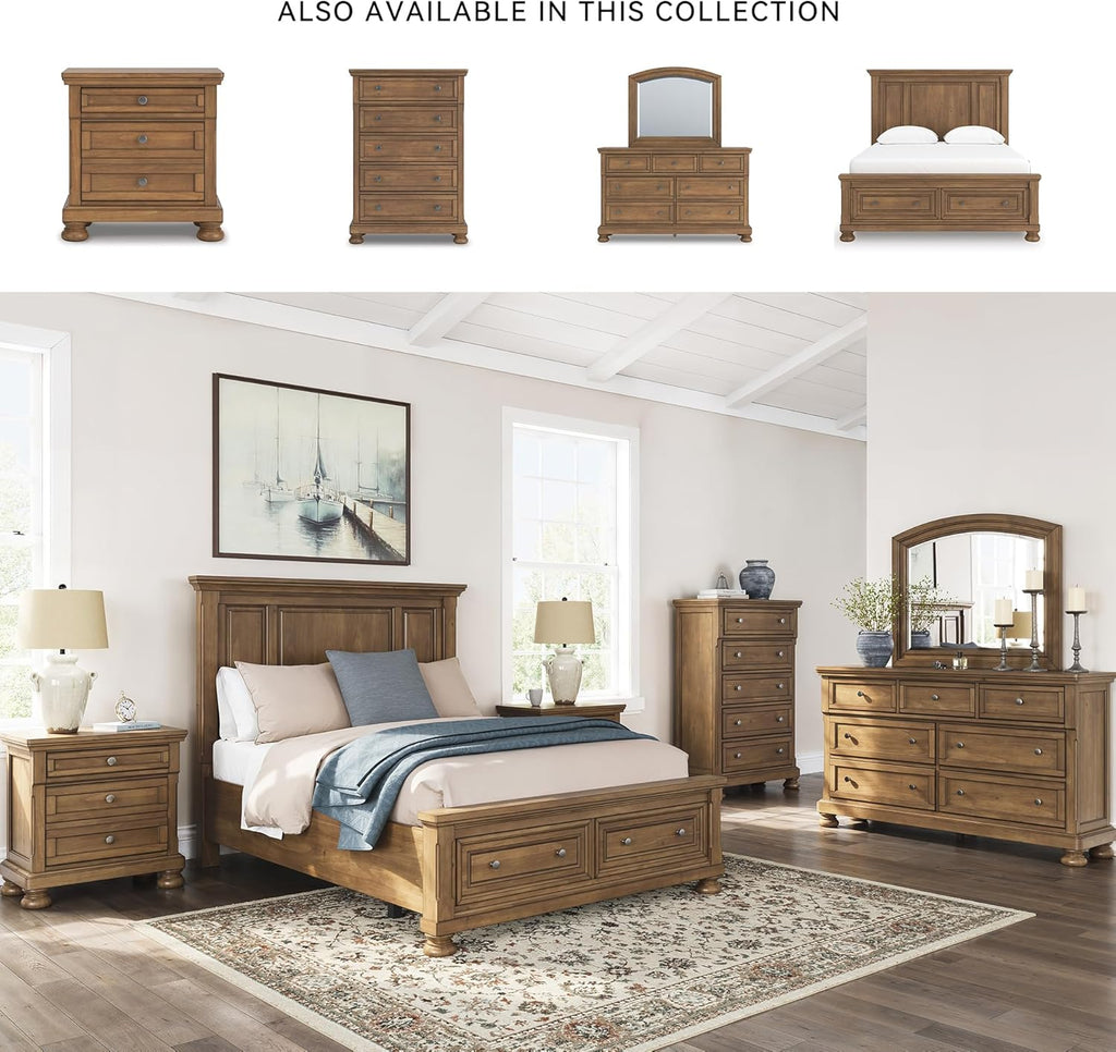 Signature Design by Ashley Glarrison Farmhouse 5-Drawer Chest with Felt-Lined Top Drawer and Easy Glide for Bedroom, Light Brown
