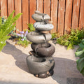 Glitzhome Water Fountain Outdoor, 5-Tiered Stacked Pebbles Outdoor Fountain with LED Lights and Pump, 24.5' H Zen Style Polyresin Waterfall Fountain Water Feature for Garden, Yard, Patio, Porch Decor