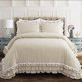 Lush Decor Ella Ruffle Lace Comforter, 3 Piece Set, King, Neutral - Cute Comforter - King Bedding Set - Beige Bedding - Coquette Decor - Beige Lace Trim - Ruffle Trim