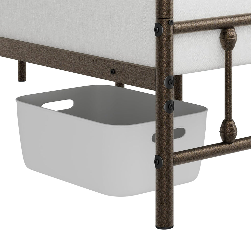 Topeakmart King Size Victorian Style Metal Bed Frame with Headboard/Mattress Foundation/No Box Spring Needed/Under Bed Storage/Strong Slat Support Bronze