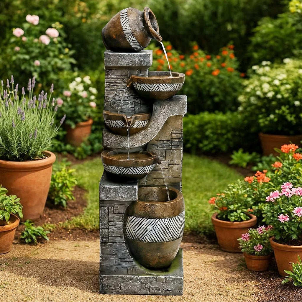 Naturefalls 42.5' Tall Outdoor Water Fountain and Waterfalls - Large Garden Fountain with LED Lights, 5-Tier Cascading, Indoor and Outdoor Fountains for Garden, Patio, Deck, Porch, Backyard and Home