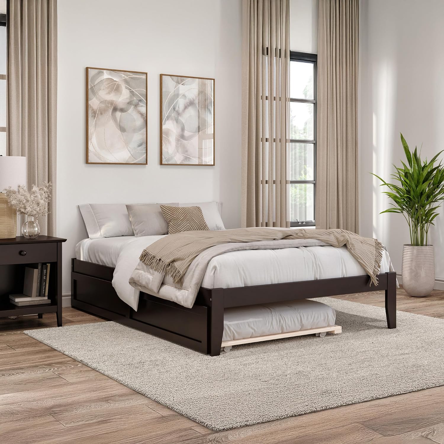 AFI Colorado Full Size Platform Bed with Twin Trundle and Charging Station in Espresso