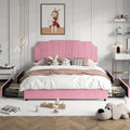 VECELO Queen Upholstered Platform Bed Frame with 4 Storage Drawers,Velvet Vintage Queen Bed with Nailhead Trim,Tufted Height Adjustable Headboard,Wooden Slats/No Box Spring Needed/Easy Assembly