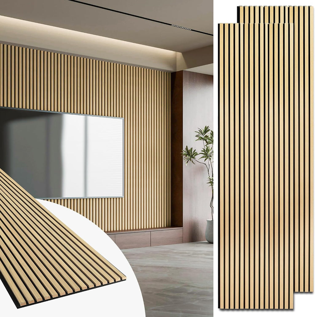 Art3d 2 Pack 94.5 x 24 inch Wood Slat Acoustic Panels for Wall & Ceiling - 31 sq.ft 3D Fluted Sound Absorbing Panel with Wood Finish, Oak