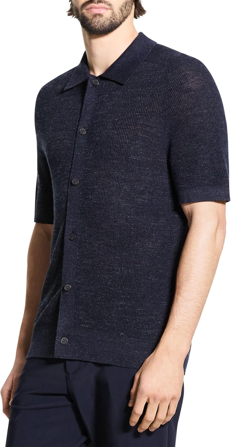 Theory Men's Short Sleeve Button Down in Pacific Linen