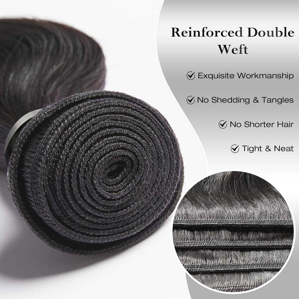 ASHINE Human Hair Bundles Straight, Unprocessed Cambodian Raw Hair Bundles for Women Natural Black 14 16 18 Inch, Keep Soft and Silky After Multiple Washes